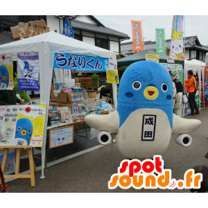 Mascotte d'Unari-Kun, oiseau bleu et blanc avec des ailes d'avion - MASFR25169 - Mascottes Yuru-Chara Japonaises