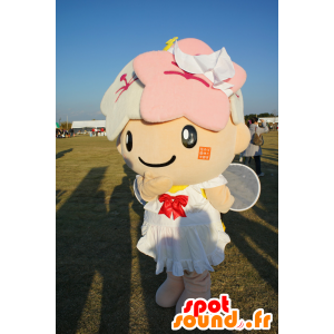 Mascotte d'ange, de fée, avec des fleurs et une robe blanche - MASFR25174 - Mascottes Yuru-Chara Japonaises