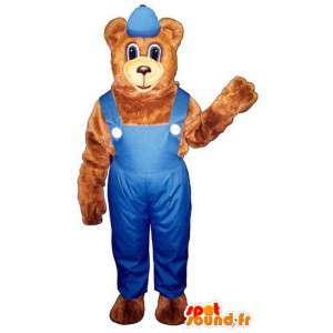 Brun björnmaskot i blå overall - Spotsound maskot