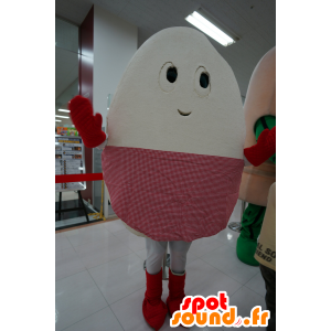 Mascot egg white and red giant with a checkered apron - MASFR25177 - Yuru-Chara Japanese mascots