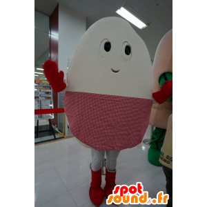 Uovo Mascotte gigante bianco e rosso con un grembiule a scacchi - MASFR25177 - Yuru-Chara mascotte giapponese