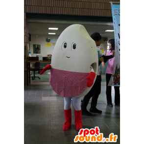 Mascot egg white and red giant with a checkered apron - MASFR25177 - Yuru-Chara Japanese mascots