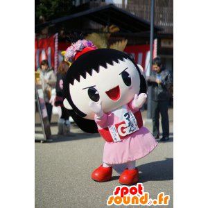 Mascotte de fillette brune, habillée en rose - MASFR25183 - Mascottes Yuru-Chara Japonaises