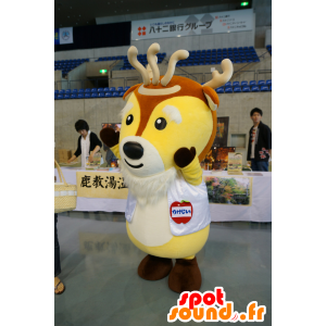 Mascotte de cerf, de chevreuil jaune, marron et blanc - MASFR25184 - Mascottes Yuru-Chara Japonaises