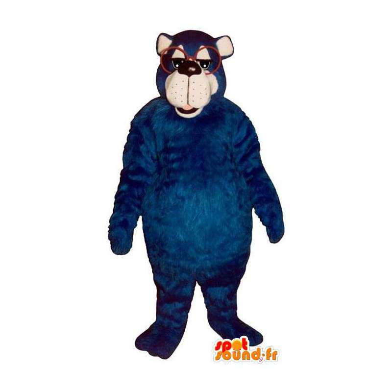 Mascotte de gros ours bleu avec des lunettes - MASFR006738 - Mascotte d'ours