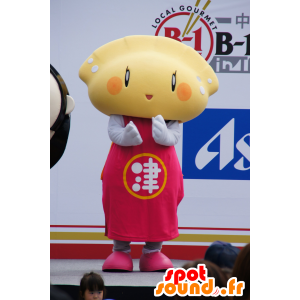 Gelbe Katze-Maskottchen mit einem rosa Kleid - MASFR25188 - Yuru-Chara japanischen Maskottchen