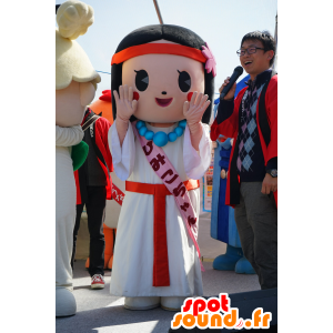 Mascotte de fille brune, d'indienne, avec une tenue blanche - MASFR25191 - Mascottes Yuru-Chara Japonaises