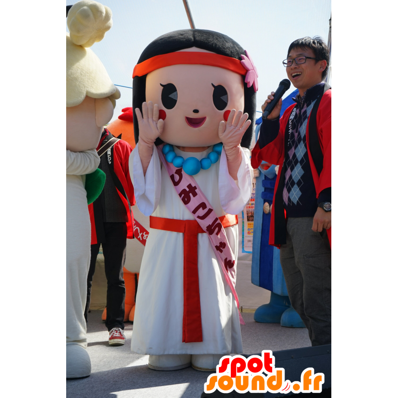 Brunette Mädchen Maskottchen, Indisch, mit einem weißen Kleid - MASFR25191 - Yuru-Chara japanischen Maskottchen