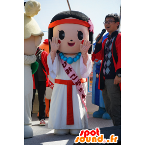 Mascotte de fille brune, d'indienne, avec une tenue blanche - MASFR25191 - Mascottes Yuru-Chara Japonaises