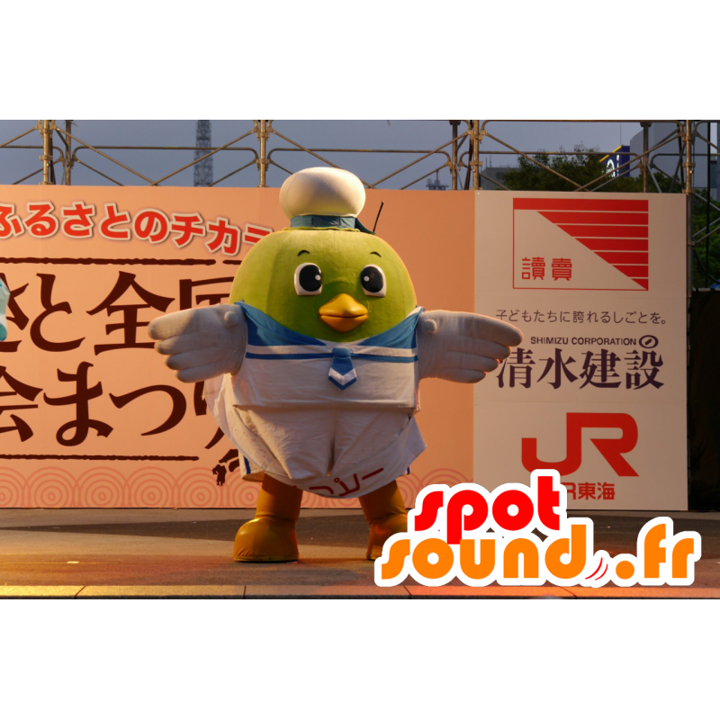 Mascotte de Toripy, oiseau vert, poire verte, en tenue de matelot - MASFR25194 - Mascottes Yuru-Chara Japonaises