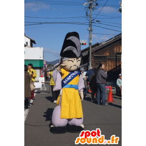 Mascotte de japonais, d'asiatique en tenue jaune et grise - MASFR25195 - Mascottes Yuru-Chara Japonaises