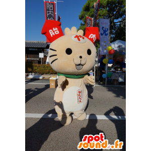 Beige kat mascotte met vuurwerk - MASFR25197 - Yuru-Chara Japanse Mascottes