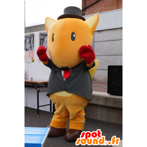 Mascotte de renard orange, en costume cravate, avec un chapeau - MASFR25202 - Mascottes Yuru-Chara Japonaises