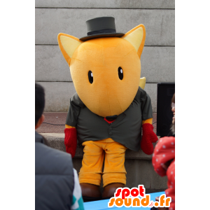 Arancione mascotte volpe, in giacca e cravatta, con un cappello - MASFR25202 - Yuru-Chara mascotte giapponese