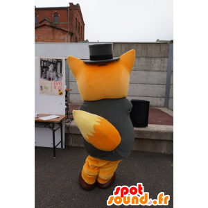 Arancione mascotte volpe, in giacca e cravatta, con un cappello - MASFR25202 - Yuru-Chara mascotte giapponese