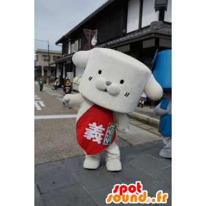 Hvit hund maskot med en rød topp - MASFR25205 - Yuru-Chara japanske Mascots
