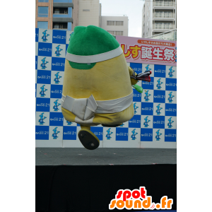 Maskot ulykkelig, gul og grøn mand, farverig sumo - Spotsound