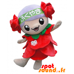 Maskot Rora, obří růžové, zelené a červené květy - MASFR25212 - Yuru-Chara japonské Maskoti