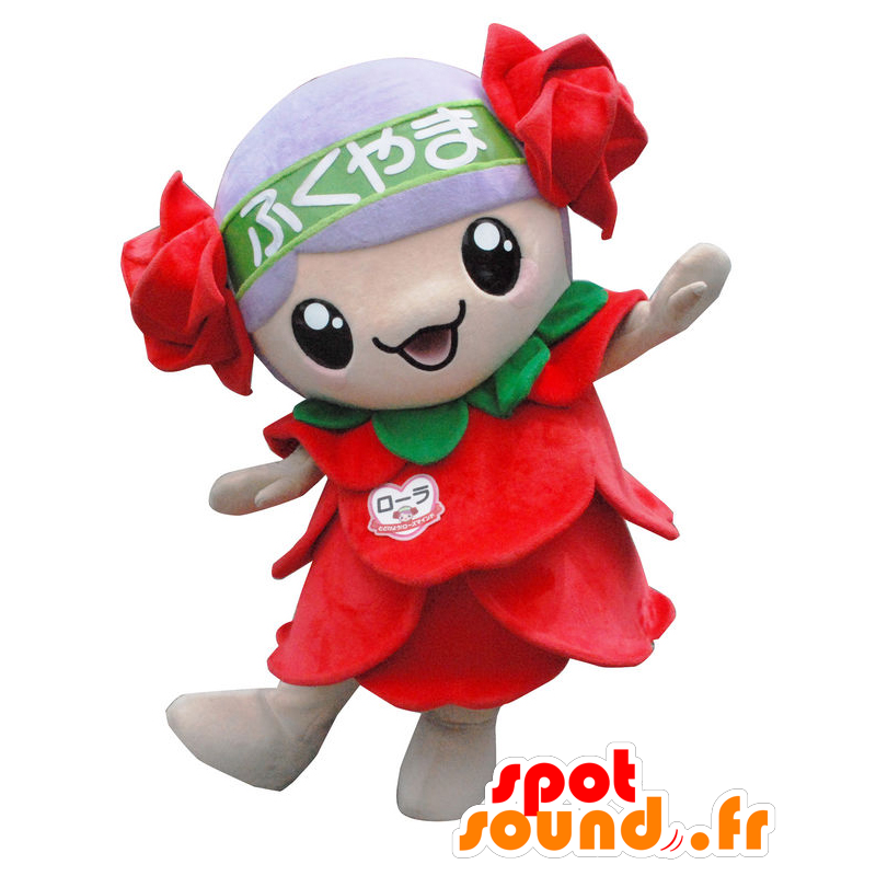 Rora maskot, kæmpe rose, grøn og rød blomst - Spotsound maskot