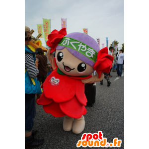 Rora mascotte, gigante rosa, verde e fiore rosso - MASFR25212 - Yuru-Chara mascotte giapponese
