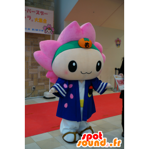 Rosa mascote do cabelo da menina com um uniforme azul - MASFR25213 - Yuru-Chara Mascotes japoneses