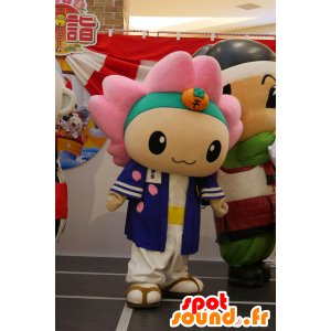 Roze haren meisje mascotte met een blauw uniform - MASFR25213 - Yuru-Chara Japanse Mascottes