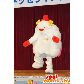 Maskot Kumokkuru, velký bílý mrak, s květinami na hlavě - MASFR25216 - Yuru-Chara japonské Maskoti