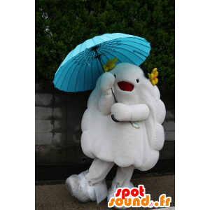 Mascot Kumokkuru, grande nuvem branca, com flores na cabeça - MASFR25216 - Yuru-Chara Mascotes japoneses