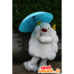 Mascota Kumokkuru, gran nube blanca, con flores en la cabeza - MASFR25216 - Yuru-Chara mascotas japonesas