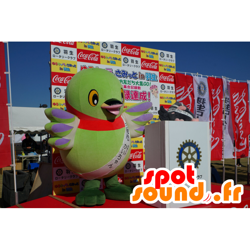 Mascotte grote groene vogel, paars en rood - MASFR25218 - Yuru-Chara Japanse Mascottes