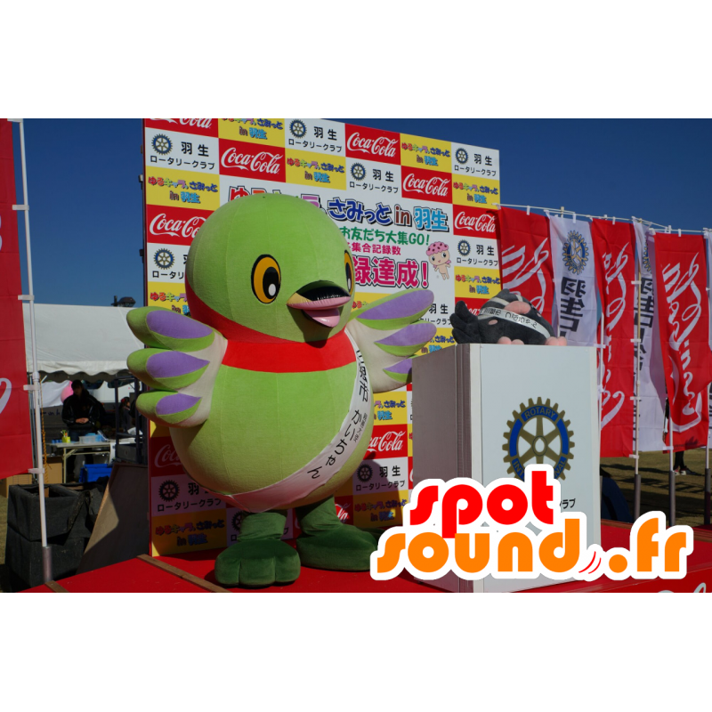Maskot stor grønn fugl, lilla og rødt - MASFR25218 - Yuru-Chara japanske Mascots