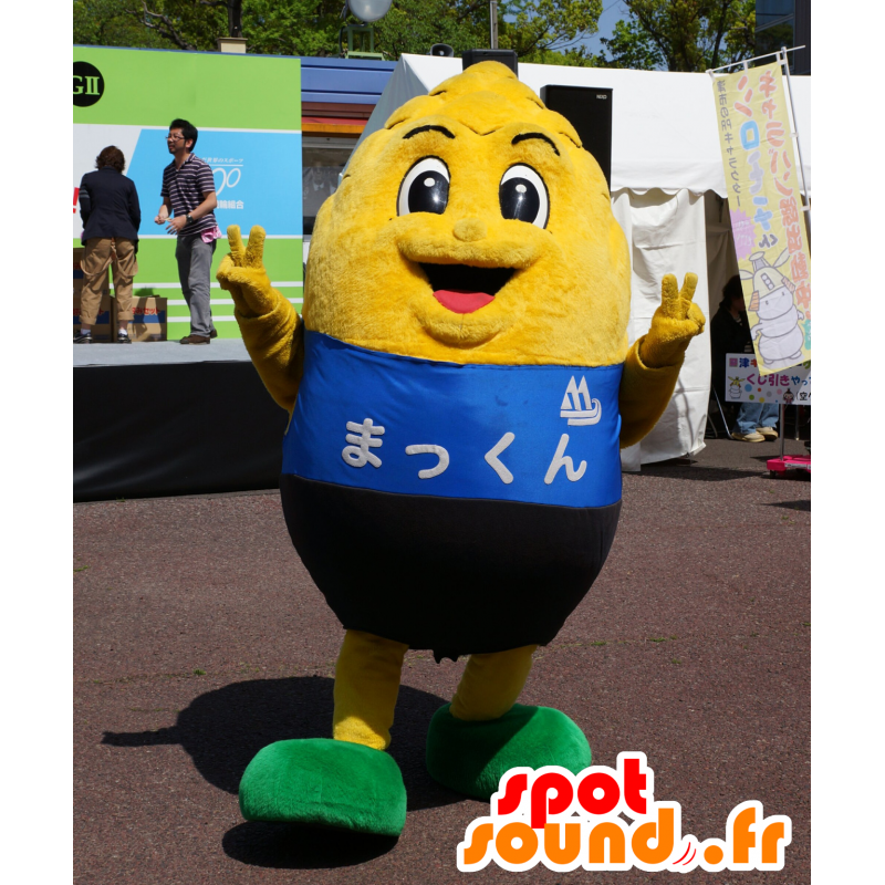 Mascota Makkun. Mascota del oído del maíz amarillo, azul y negro - MASFR25219 - Yuru-Chara mascotas japonesas