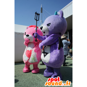 2 mascottes Koakkuma en Akkuma, teddy roze en paars - MASFR25220 - Yuru-Chara Japanse Mascottes