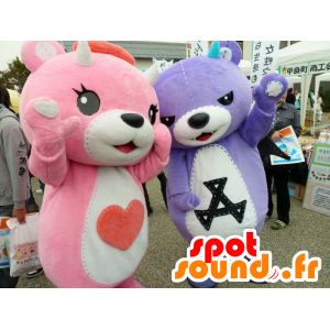 2 mascotes Koakkuma e Akkuma, ursinho rosa e roxo - MASFR25220 - Yuru-Chara Mascotes japoneses