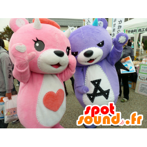 2 Maskottchen Koakkuma und Akkuma, Teddy rosa und lila - MASFR25220 - Yuru-Chara japanischen Maskottchen