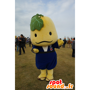 Mascotte de Rond-Kun, bonhomme jaune, avec une feuille de vigne - MASFR25222 - Mascottes Yuru-Chara Japonaises