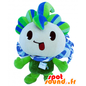Mascot Genryuu sin Genki-kun, flor verde, azul y blanco - MASFR25226 - Yuru-Chara mascotas japonesas