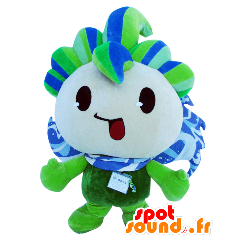 Mascot Genryuu No. Genki-kun, grønn blomst, blå og hvit - MASFR25226 - Yuru-Chara japanske Mascots