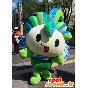 Mascot Genryuu sin Genki-kun, flor verde, azul y blanco - MASFR25226 - Yuru-Chara mascotas japonesas