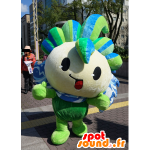 元竜の元気くんのマスコット、緑、青、白の花-MASFR25226-日本のゆるキャラのマスコット