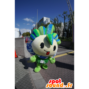 Mascot Genryuu No. Genki-kun, groene bloem, blauw en wit - MASFR25226 - Yuru-Chara Japanse Mascottes