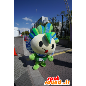 Mascot Genryuu nro Genki KUN, vihreä kukka, sininen ja valkoinen - MASFR25226 - Mascottes Yuru-Chara Japonaises