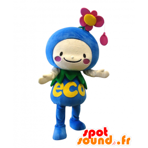 Mascotte d'ecoTarou-kun, fleur bleue, rose et jaune - MASFR25227 - Mascottes Yuru-Chara Japonaises