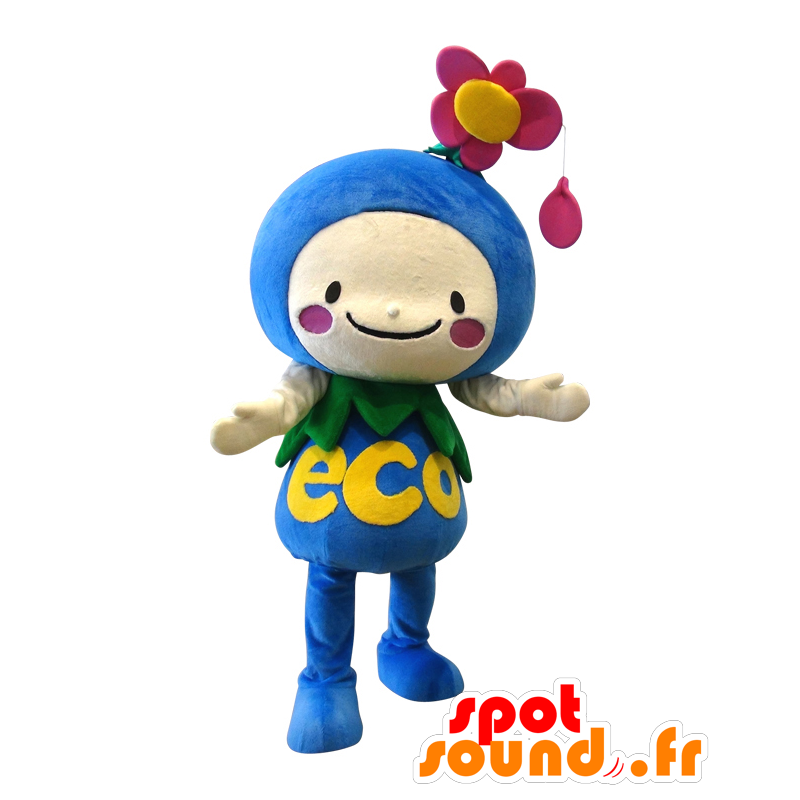 Mascot ecoTarou-Kun, blaue Blume, rosa und gelb - MASFR25227 - Yuru-Chara japanischen Maskottchen