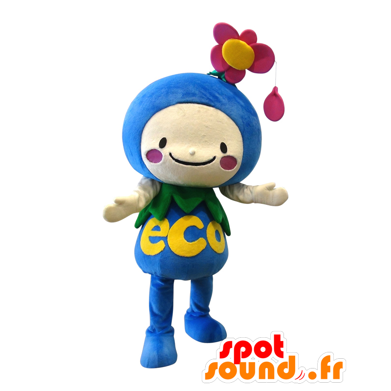 Mascotte ecoTarou-kun, fiore blu, rosa e giallo - MASFR25227 - Yuru-Chara mascotte giapponese