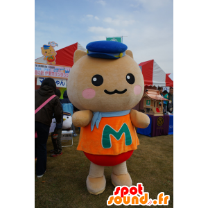 Mascotte de chat marron, en tenue colorée, avec une casquette - MASFR25228 - Mascottes Yuru-Chara Japonaises