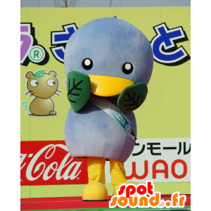 Mascot grauen und gelben Vogel mit grünen Blättern - MASFR25229 - Yuru-Chara japanischen Maskottchen