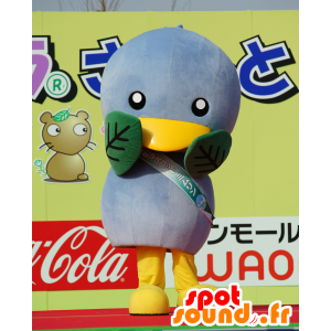 Grigio mascotte e uccello giallo con foglie verdi - MASFR25229 - Yuru-Chara mascotte giapponese