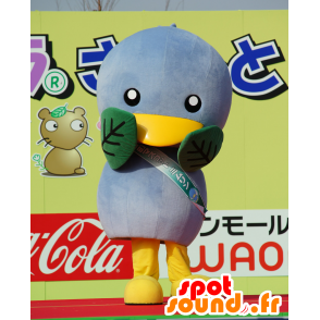 Mascote cinza e pássaro amarelo com folhas verdes - MASFR25229 - Yuru-Chara Mascotes japoneses