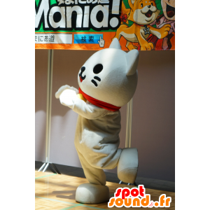 Hvit katt maskot, med krage og en bjelle - MASFR25230 - Yuru-Chara japanske Mascots